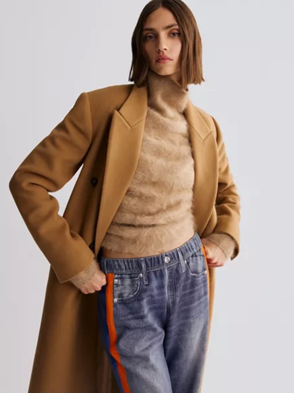rag & bone Double-Breasted Camel Hair Wool Long Trench Coat sz 12